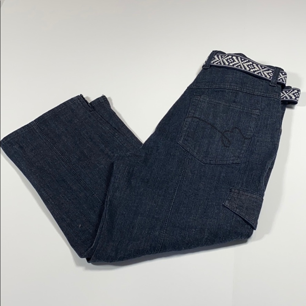 Gloria Vanderbilt SZ 8 Belted Blue Denim Jeans Capri New. D22